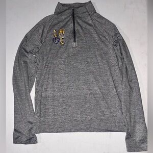 Gray Quarter-Zip Pullover with Embroidered Design
